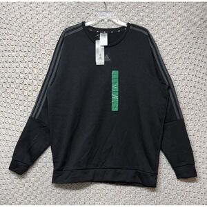 NEW Adidas Fleece Sweatshirt Pullover Mens XL Black Logo Crew Neck 3 Stripe